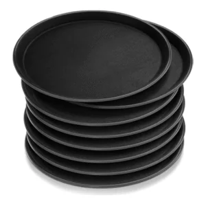 Winco Round Fiberglass Tray with Non-Slip Surface – 16 inch (40 cm), Black