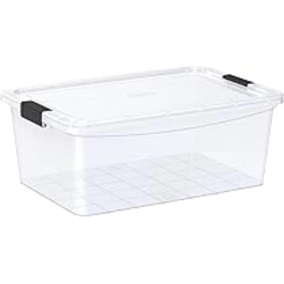 45L Clear Plastic Storage Box with Wheels & Lockable Lid