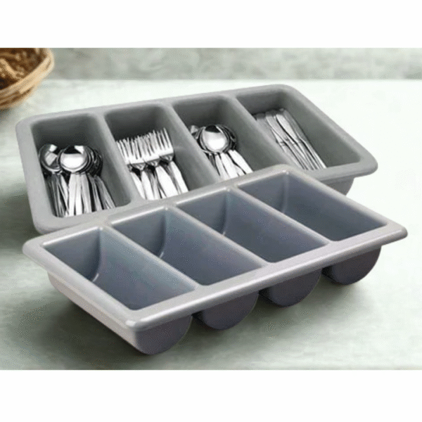 4-Compartment Bus Box – Service Cutlery Divider (Grey)