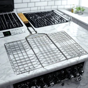 BBQ Arries Grill Mesh with Wooden Handle – Heavy Duty, 35 x 35 cm