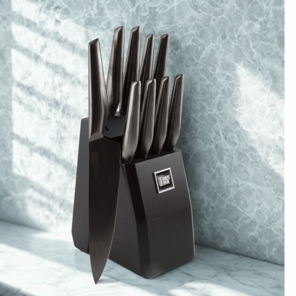 Knives and Holder Set Cambridge Silversmiths Robert Irvine 10-Piece Hollow Handle Cutlery Block in Black